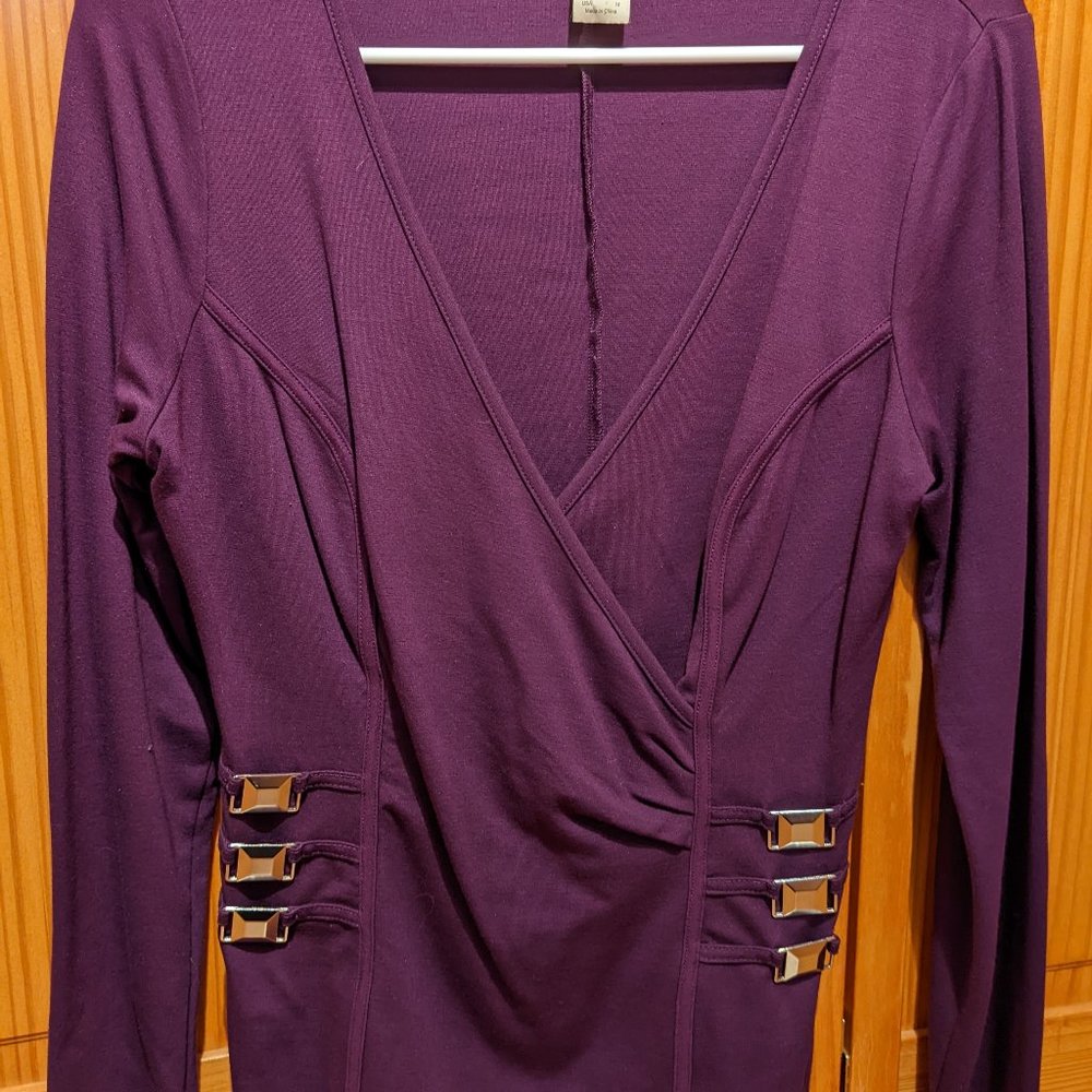 Long sleeve surplice top with buckle details